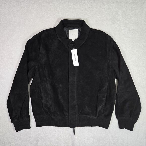 $700 Calvin Klein Cow Suede Split Leather Mens XL Bomber Jacket Black Beauty